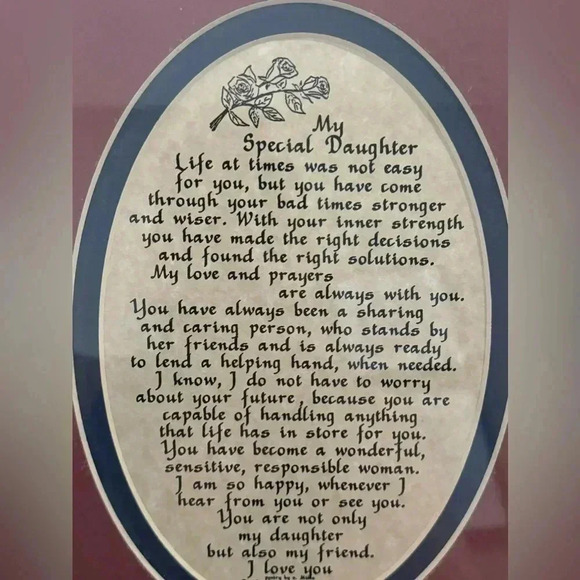 Vintage 1999 Calligraphy Mother to Daughter Poem Framed Artwork Cottagecore - Picture 2 of 9